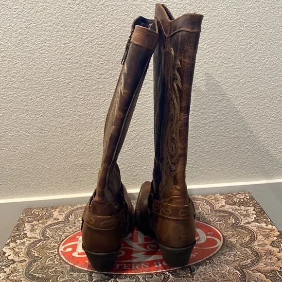 NWT Laredo Diamanté Cowboy Leather Boots Tan - Picture 8 of 10